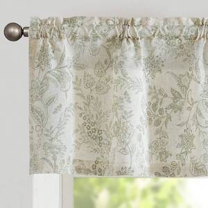 lot 69872 image: Vangao Farmhouse Linen Valance Curtain for Kitchen Floral Rustic Light Filtering Rod Pocket Window Topper Treatment 16 Inch Green on Beige