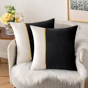 lot 69884 image: MIULEE Pack of 2 Decorative Velvet Throw Pillow Covers Patchwork with Gold Leather Square Soft Solid Pillowcases Couch Pillows Cushion Covers for Bed Sofa Living Room 18 X 18 Inch Black