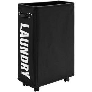 lot 69888 image: DOKEHOM 25-Inches Slim Laundry Basket on Wheels, Collapsible Rolling Laundry Hamper, Foldable Narrow Corner Clothes Storage Bins (Black)