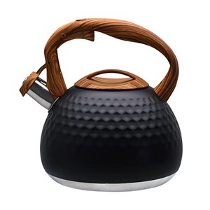 lot 69892 image: GGC Tea Kettle for Stove Top, Loud Whistling Kettle for Boiling Water Coffee or Milk, 3.1 Quart 3L Heavy Stainless Steel Black Kettle with Wood Pattern Handle, Unique Button Control Kettle Outlet