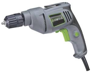 lot 69894 image: Genesis 4.2 Amp Corded Drill Variable Speed Reversible Electric with 38-Inch Keyless Chuck, Belt Clip, Rubberized Grip, Lock-On Button and 2 Year Warranty (GD38B)