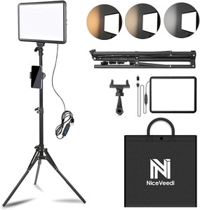 lot 69895 image: 1-Pack LED Video Light Kit, NiceVeedi Photography Lighting Kit, 2800-6500K Dimmable Studio Light with Tripod Stand & Phone Holder, 73 Stream Light for Video Recording, Game Streaming, YouTube��
