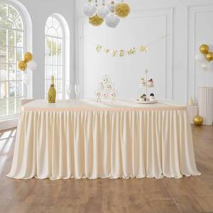 lot 69896 image: Leegleri 14ft Beige Table Skirt for Rectangle Table,Spandex Polyester Pleated Table Skirt for Baby Shower Wedding,Birthday Party,Gender Reveal,Dessert Cake Tables