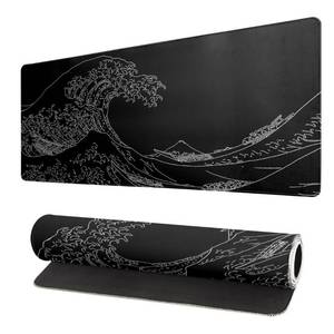 lot 69905 image: Japanese Sea Wave Large Mouse Pad Abstract Black Mouse Pad 31.5x11.8 Inch Black Kanagawa Texture Non-Slip Rubber Base Large Ocean Mousepad Stitched Edge Keyboard Mouse Mat Desk Pad for Office and Home