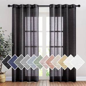 lot 69923 image: NICETOWN Black Curtains 84 inches Long, Grommet Semi Sheer Linen Drapes Privacy with Light Through for BedroomLiving Room, Black, W52 x L84, 2 Panels