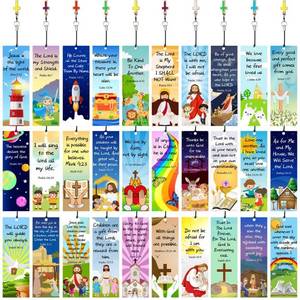 lot 69927 image: 30 Pieces Christian Bookmarks for Kids Bible Verse Bookmarks with Cross Pendants Scripture Inspirational Quotes Bookmarks School Gifts Church Supplies for Kids Teens Adult Teachers