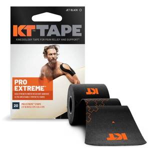lot 69934 image: KT Tape, Pro Extreme Synthetic Kinesiology Athletic Tape, 20 Count, 10 Precut Strips, Jet Black