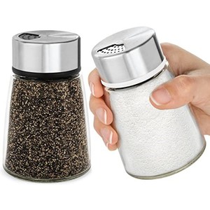 lot 69963 image: Salt and Pepper Shakers Set with Adjustable Pour Holes - Stainless Steel Spice Dispenser - Perfect for Pink Himalayan, Table Salt, Black and White Pepper