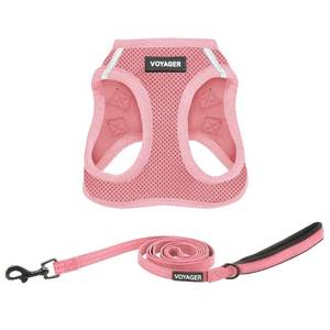 lot 69970 image: Voyager Step-in Air All Weather Mesh Harness and Reflective Dog 5 ft Leash Combo with Neoprene Handle, for Small, Medium and Large Breed Puppies by Best Pet Supplies - Set (Pink), S