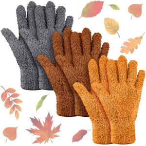 lot 69995 image: Patelai 3 Pairs Microfiber Dusting Gloves Washable Reusable Cleaning Mittens Gloves for Women (Orange, Brown, Dark Gray,Medium)