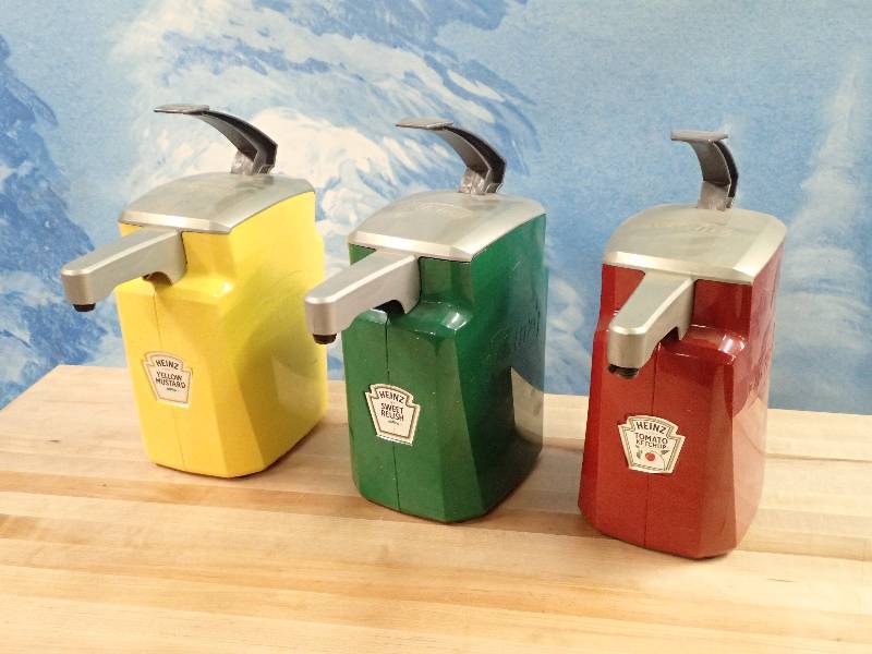 lot 107 image: (3) Condiment Dispensers and Condiment Bin