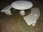 Round cement patio table w/ 2 cement benches