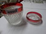 2 red rimmed glass diamond point bowls