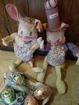 Lot of Easter Decor - Large Rabbits, glass eggs, bead garland.