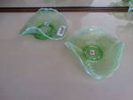 2 pcs of Green Deppression glass candy dishes