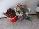 Vase w/ faux flowers/ bucket w/ faux flowers