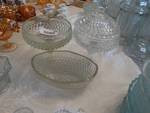 Diamond point glass candy bowl/ 2 pedestal dishes
