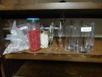 Glass vases/ oil candles/ display rocks/metal shelf