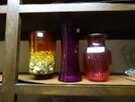 3 colored glass vases/ glass beads
