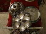 3 silverplate serving pieces- 1 has glass insert