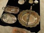 2 silverplate serving baskets w/ handles & handled serving tray