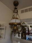 Antique hanging oil lamp w/ glass shades-converted to electric