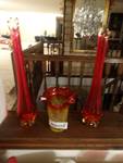 3 red glass vases
