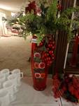 Lg red glass vase w/ faux flowers