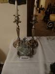 Pair of silverplate candle sticks/ table top condiment holder