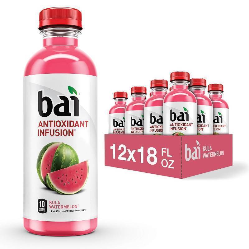 lot 918523 image: Bai Flavored Water, Kula Watermelon, Antioxidant Infused Drinks, 18 Fluid Ounce Bottle (Pack of 12)