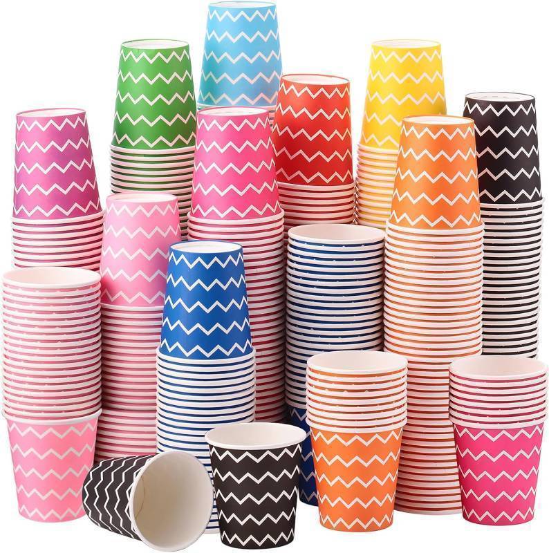 lot 185118 image: Zeyune 500 Pack 8 Oz Paper Coffee Cups Bulk Pink Stripe Disposable Paper Cups Multicolor Drinking Cups for Hot or Cold Coffee Chocolate, Disposable Cups for Home Picnic Travel Stores Office Party