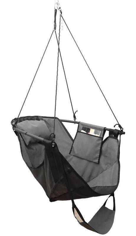 lot 58012 image: Hammock Chair with footrest, U-Shaped Metal Rod Hanging Hammock Chair, Outdoor Hanging Chair with Side Pocket, Support Pillow, Maximum Capacity of 330lbs. (Gray)
