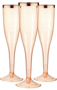 lot 340083 image: 6 OZ Rose Gold Glitter Rose Gold Rim Plastic Champagne Flutes 30 Pack, Disposable Wine Glasses for Party,Plastic Champagne Glasses Champagne Punch,Mimosa Bar Wedding Cups