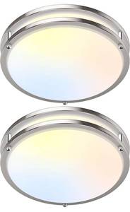 lot 340091 image: 12 Inch 36W LED Ceiling Lights, 2700K3000K4000K5000K6500K Adjusted Flush Mount Ceiling Light, 3000LM Super Bright Dimmable Brushed Nickel Lighting Lamp Fixture for Bedroom Bathroom Dining, 2-Pack