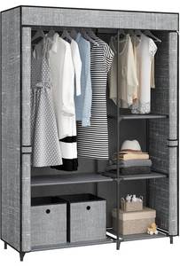 lot 340104 image: 47.6-inch Closet Wardrobe, Portable Closet for Bedroom, 2 Clothes Rail with Non-Woven Fabric Cover, Clothes Storage Organizer, 5 Compartments, Gray WO0503GC