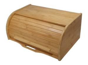 lot 340109 image: Large bread box bread basket wooden box storage boxes kitchen counter organizer, roll top breadbox. bread boxes for kitchen countertop. Bamboo wooden boxes. (Natural)