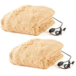 lot 340118 image: Stalwart Heated Blanket 2-Pack - USB-Powered Sherpa Throw Blankets for Travel, Home, Office, or Camping �� Winter Car Accessories (Tan)