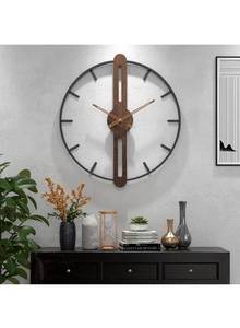 lot 440102 image: Modern Walnut Dial Wall Clock, Wood Large Wall Clock Decor Metal Frame Silent Non Ticking for Living Room, Bedroom, Kitchen, Study Decoration, Handmade Home Gift Idea, 20IN ��50cm��