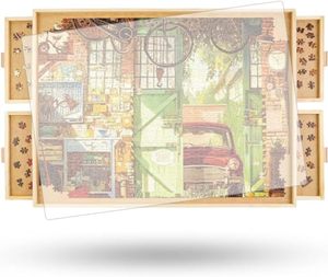 lot 140113 image: ALL4JIG 1500 Piece Rotating Puzzle Board with Drawers and Cover,26x35Portable Wooden Jigsaw Puzzle Table for Adults Portable,Lazy Susan Spinning Puzzle Boards Birthday Gift for mom