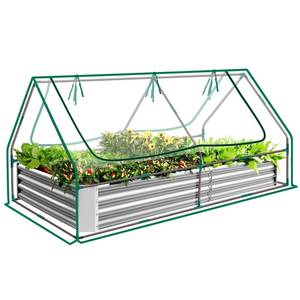 lot 140116 image: Land Guard 6x3x1ft Galvanized Raised Garden Bed with Waterproof Cover Small Mini Portable Antifreeze Greenhouse Kit for Metal Planter Box with 2 Huge Roll-up Zipper Door Window