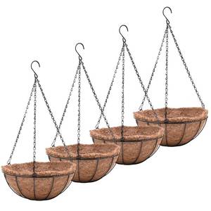 lot 140118 image: JFFLYIT Metal 10 inch Round Planter, 4 Pack Hanging Wire Basket with Coco Fiber Liners, for Outdoor Plants Decoration