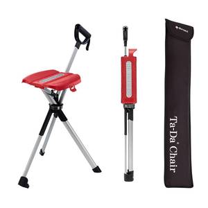 lot 140120 image: $$ STEP2GOLD Ta-Da Chair Series 2- Portable Walking Stick, Cane with Seat, Foldable Chair, Hiking Stick, for Camping, Hiking, Lightweight Aluminum, Easy Carry, Anti-Slip (34.2Red)