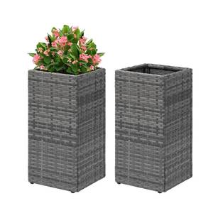 lot 140128 image: $$ LEWIS&WAYNE Set of 2 Tall Planters for Outdoor Plants Handmade 24 Wicker Tall Square Planter Box with Removable Liners Modern Planter for Indoor Outdoor Garden Patio Front Porch - Black