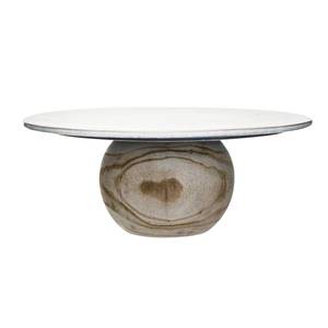 lot 240093 image: Bloomingville Speckled Stoneware Pedestal with Paulownia Wood Ball Base, White