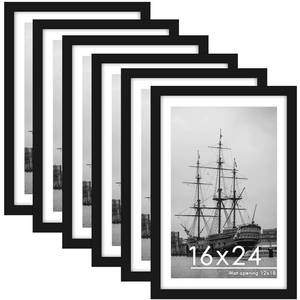 lot 240095 image: PEALSN 16x24 Picture Frame Set of 6, Display Poster 12 x 18 with Mat or 16 x 24 Without Mat for Wall Mounting Display, Photo Frames Collage for Wall Decor. Black