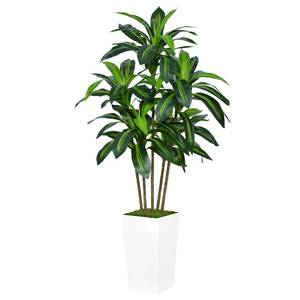 lot 240099 image: ASTIDY Artificial Dracaena Tree 5FT - Faux Tree with White Tall Planter - Fake Tropical Yucca Floor Plant in Pot - Artificial Silk Tree for Home Office Living Room Decor Indoor