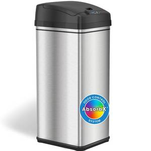 lot 240100 image: iTouchless 13 Gallon Kitchen Trash Can with Lid and Odor Filter, Motion Sensor Stainless Steel Rectangular Trashcan for Home Office Work Bedroom Living Room Garage Large Capacity Slim Wastebasket