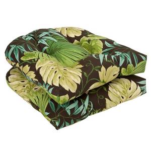 lot 240102 image: Pillow Perfect - 353289 OutdoorIndoor Tropique Peridot Tufted Seat Cushions (Round Back), 19 x 19, Green, 2 Pack