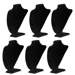 lot 240109 image: Flexzion Velvet Necklace Jewelry Display Bust Stand 6 Pack - Freestanding Pendant Chain Chokers Lockets Holder Storage Organizer Figure, 10 inch (Black)