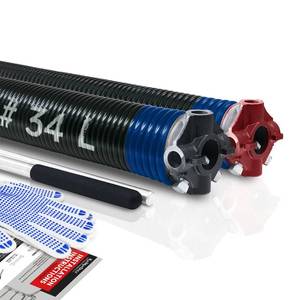 lot 240110 image: $$ Pair of 2 Garage Door Torsion Springs Set with Non-Slip Winding Bars&Gloves, High Quality Precision Electrophoresis Oil-Free Black Coated for Replacement, MIN 16,000 Cycles (0.262x2x34)